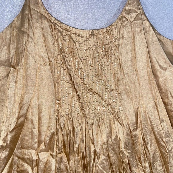 Eileen Fisher Tank Top Womens Large Gold Brown Scoop Neck Solid Print Silk - Picture 3 of 14